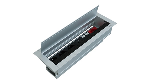 Metalline® Cap-Line Fırçalı Kapaklı Masaüstü Priz Sistemi UPS-USB-CAT6 / 3 - Natürel Eloksal