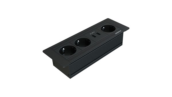 Metalline® Flat-Line Kapaksız Gömme Masaüstü Priz Kutusu USB - Siyah