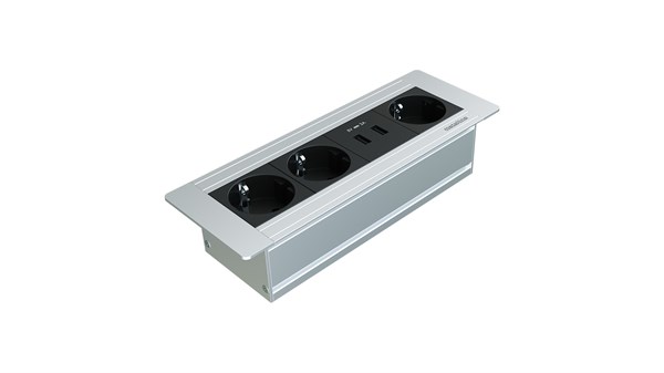 Metalline® Flat-Line Kapaksız Gömme Masaüstü Priz Kutusu USB -Eloksal