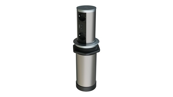 Metalline® Tower-Line Bas-Aç Masaüstü Priz Kutusu USB - Gümüş