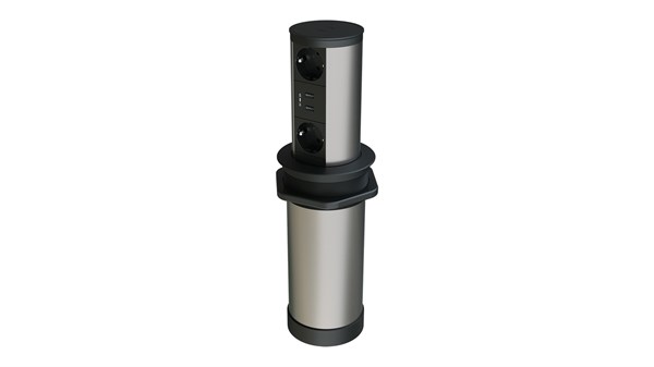 Metalline® Tower-Line Bas-Aç Masaüstü Priz Kutusu USB - Siyah